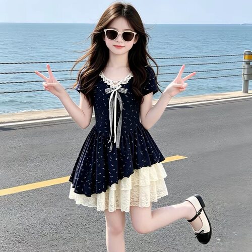 女童连衣裙夏装2026新款洋气儿童夏季女大童独特漂亮碎花公主裙子