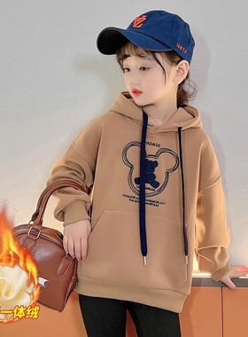 W113#纯棉华棉女童秋装卫衣女大童秋冬装洋气时髦儿童女孩连帽