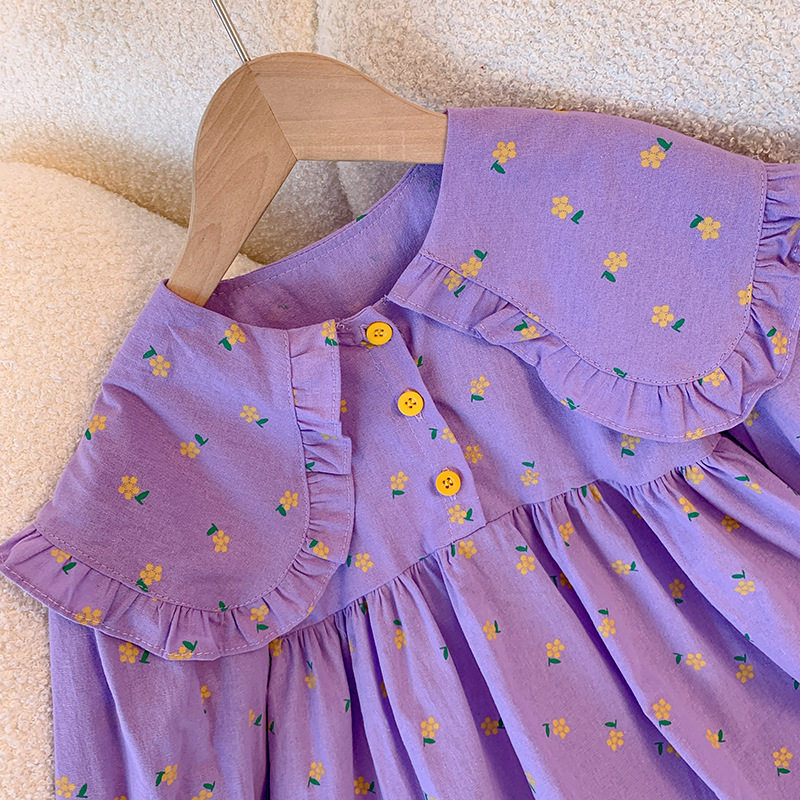 2024秋装新款童装长袖连衣裙 1-9岁女宝宝可爱气质翻领碎花礼服裙