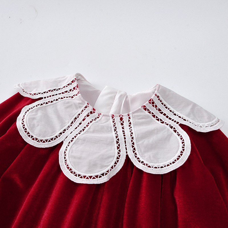 女童金丝绒连衣裙2025秋装复古节日款花瓣领长袖公主裙