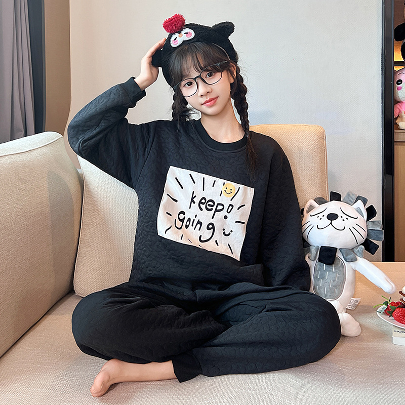 秋冬季可爱女童儿童卡通圆领睡衣亲子装女孩长袖家居服休闲两件套