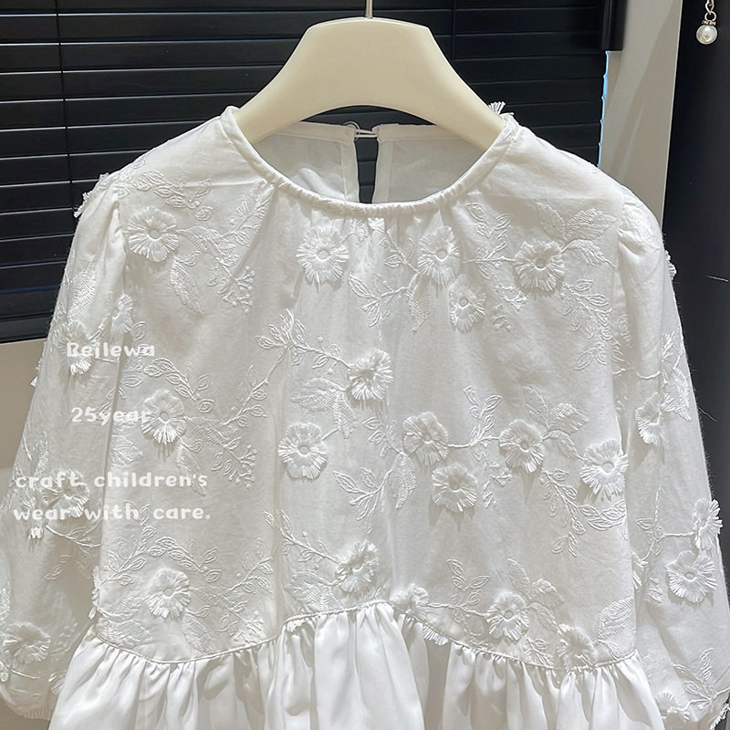 新款女童秋装白色立体花长袖衬衫女宝宝休闲韩版洋气儿童衬衣童装