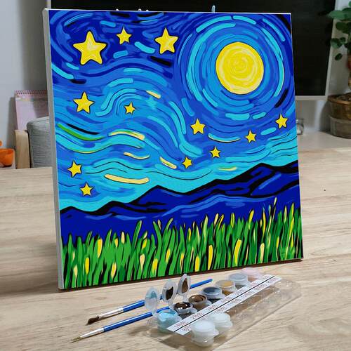 数字油画儿童手工填充梵高星空