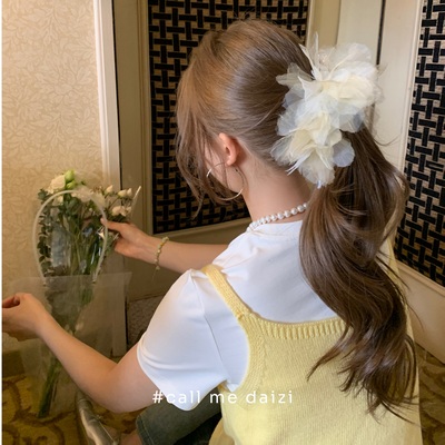 高级感超仙纯欲氛围感网纱羽毛扭扭夹2025新款仙气飘飘发夹