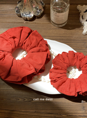 红色双层大肠发圈女高级感法式复古2025新款扎头发皮筋