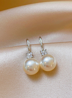 2026满钻四叶草珍珠耳钩耳环女巨好看耳钉独特漂亮耳饰高级感轻奢