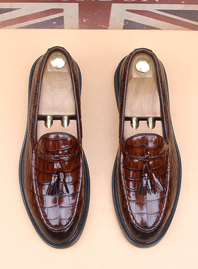 2024年夏季新款一脚蹬懒人豆豆鞋男士英伦商务休闲复古流苏皮鞋男