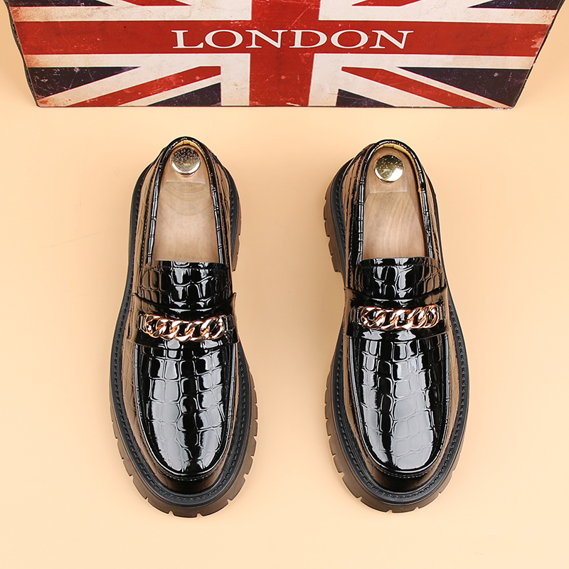 厚底增高鳄鱼纹男士商务正装皮鞋