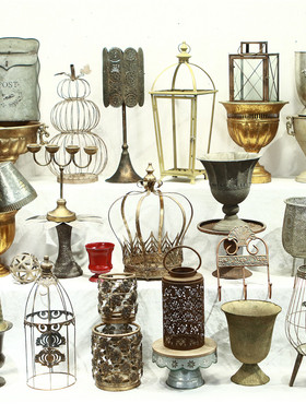 做旧铁艺装饰摆件奖杯花盆烛台