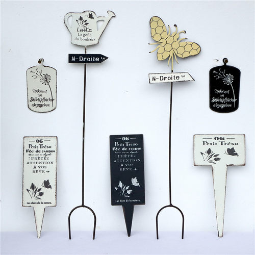 日系铁艺做旧花盆装饰插牌花插