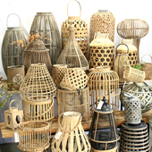 民宿软装 孤品大集合 乡村风格 饰品仿古做旧竹木工艺灯笼风灯烛台