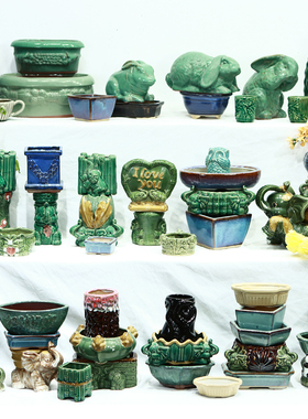 仿古做旧玄关客厅陶瓷工艺品花盆