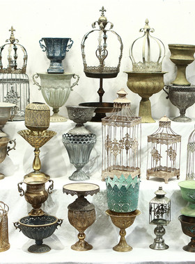 铁艺复古做旧花园装饰奖杯花盆