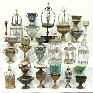 孤品大集合-外贸家居饰品仿古做旧铁艺奖杯花盆烛台杂货zakka摆件
