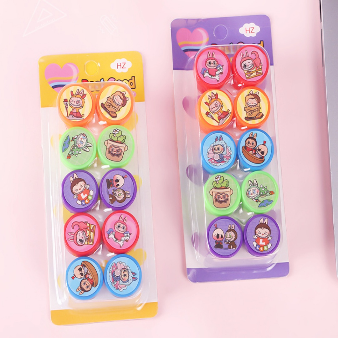 拉布布卡通可愛圖案獎勵印章玩具