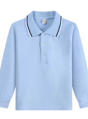 儿童白色夏季polo长袖春秋保罗纯棉班服中大男女童小学生校服