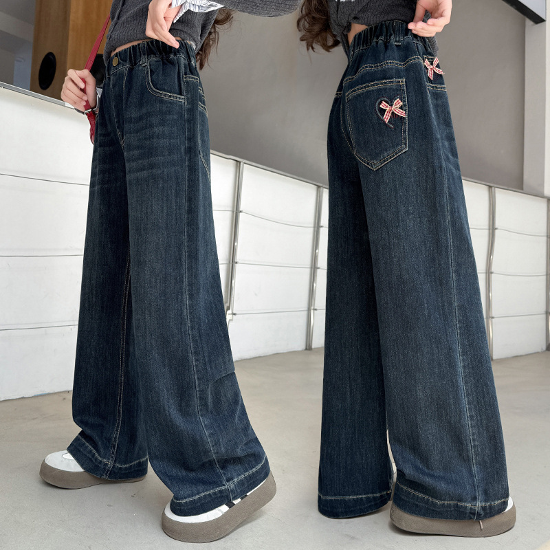 女童阔腿牛仔裤春秋2025新款儿童直筒裤女孩中大童秋装初中生裤子