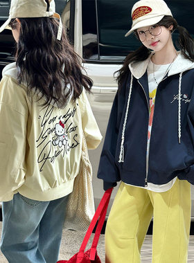 外贸女童春装外套2026新款儿童女孩春秋夹克连帽大童kitty猫风衣