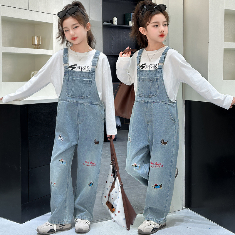 女童牛仔裤春秋款2025新款洋气中大童宽松秋季背带裤秋装儿童裤子