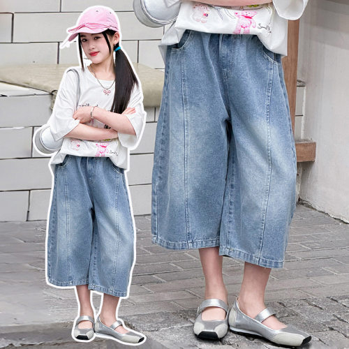 儿童装女童夏装裤子七分裤2026新款夏季中大童牛仔裤夏季弯刀裤薄