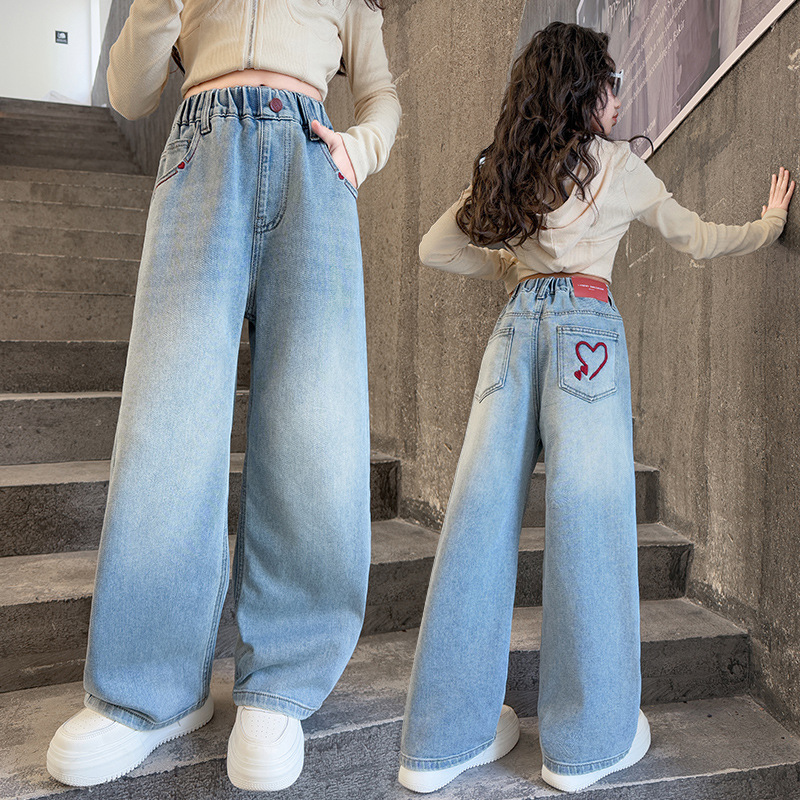 儿童牛仔裤2025新款女童时髦阔腿裤春秋大童潮范休闲裤子