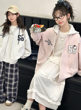 跨境女童春装时髦风衣外套2026新款大童洋气开衫儿童棒球服潮夹克