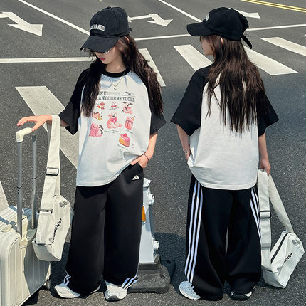 女童短袖T恤2025新款儿童插肩袖纯棉上衣中大童夏装宽松百搭半袖