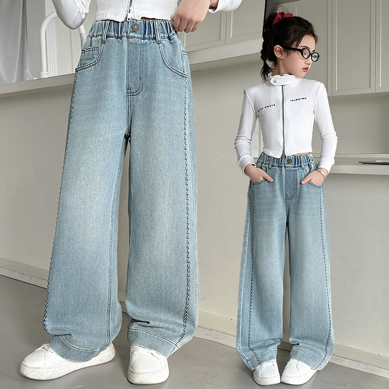 儿童装长裤春秋季2025新款韩版洋气牛仔裤女童中大童阔腿裤宽松裤