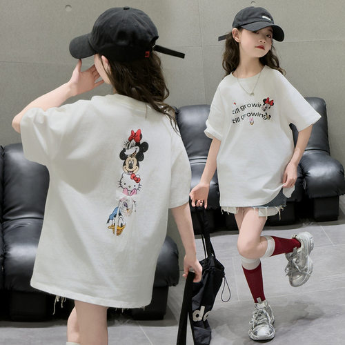 女童短袖T恤夏季纯棉打底衫2026新款儿童卡通米奇半袖中大童上衣