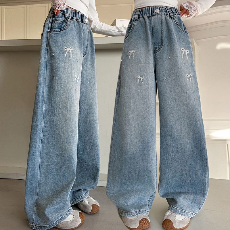女童春装牛仔裤2026春秋新款儿童韩系阔腿裤中大童宽松阔腿裤