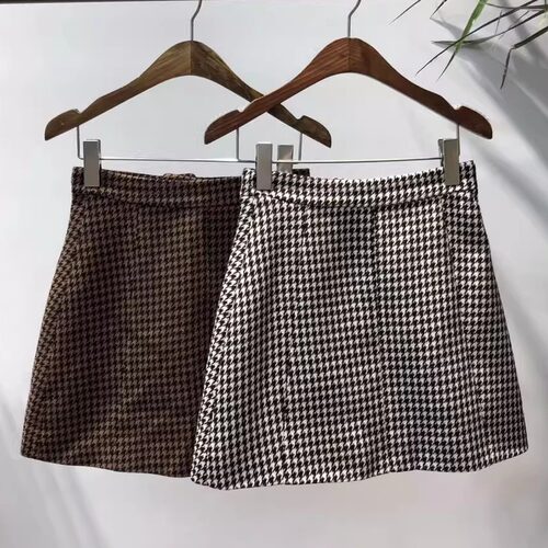 复古风A字高腰显瘦格子半裙