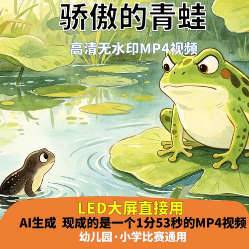 骄傲的青蛙 讲故事 背景视频 配乐1分53秒少儿口才LED高清 AI生成