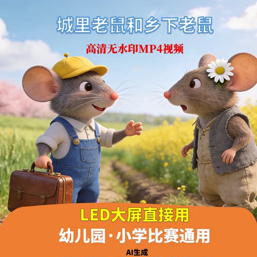 城里老鼠和乡下老鼠 讲故事背景视频配乐 3分21秒 演讲LED AI生成