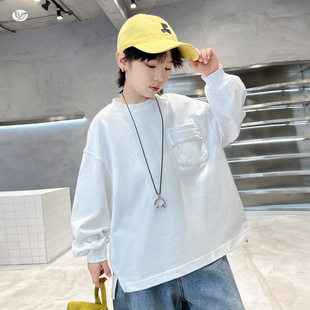 男童春秋新款中大童长袖T恤纯色卫衣百搭韩系打底衫上衣