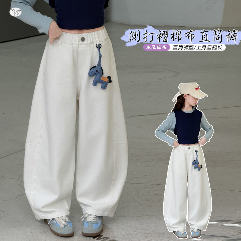 女童春季新款中大童休闲卫裤打褶弯刀裤宽松气球裤长裤