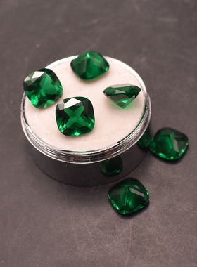 祖母绿肥正方宝石裸石蜡镶石合成绿宝枕形DIY首饰用石Nano绿尖晶