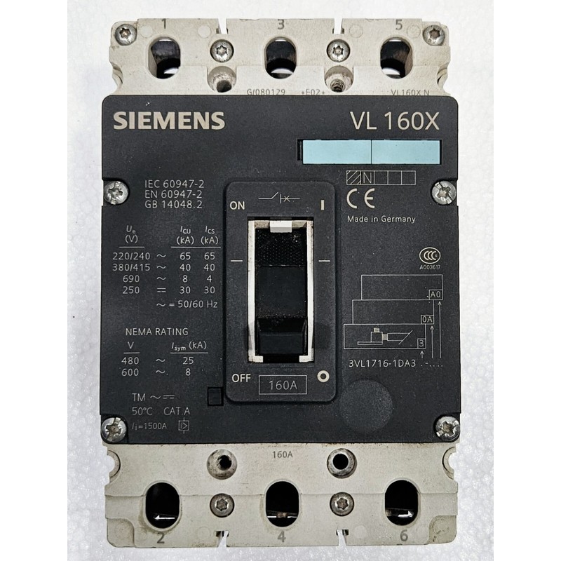 Siemens 3VL1716-1DA33-0AA0 3Pole 160AMP Disyuntor