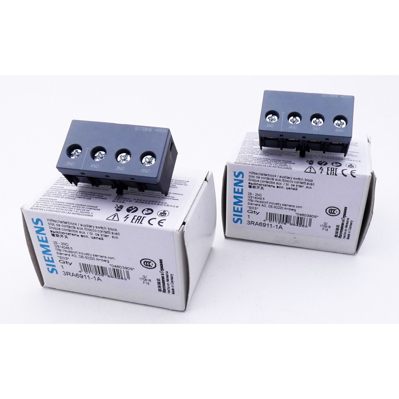 2x Siemens 3RA6911-1A E: 03 Hilfsschalterblock -unused/OVP-
