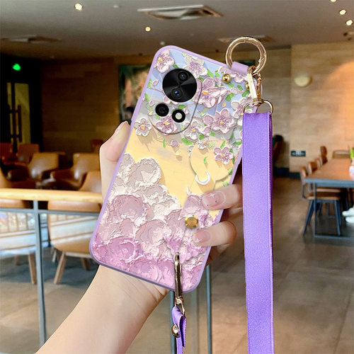适用华为nova12手机壳云上紫花nova12pro新款油画nova11女款腕带11pro小清新nova10斜挎绳nova9硅胶全包挂绳
