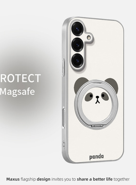 圆脸熊猫适用于三星S25手机壳新款三星S25+卡通熊猫S24高端女款三星S23磁吸支架S22皮纹全包防摔保护壳