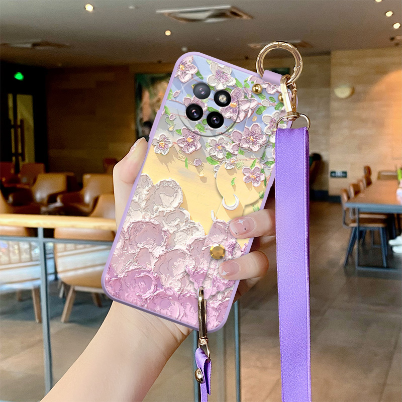 适用小米Civi4pro手机壳云上紫花Civi5pro新款油画小米Civi3女款腕带小米小清新Civi2斜挎绳Civi全包壳