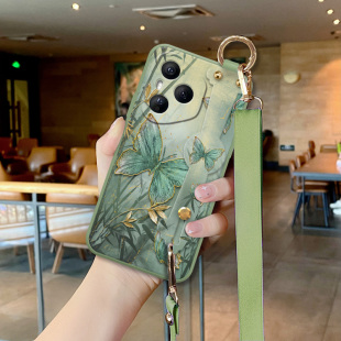 高级感荣耀200全包带斜挎绳100腕带支架外壳 国风荣耀300时尚 适用于荣耀400手机壳新款 墨竹蝴蝶荣耀400pro女款