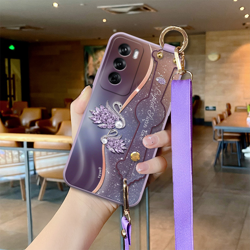 适用OPPOReno12手机壳斜挎绳鎏金天鹅Reno15新款腕带可背挂绳Reno13镜头全包防摔Reno14pro高端小清新外壳