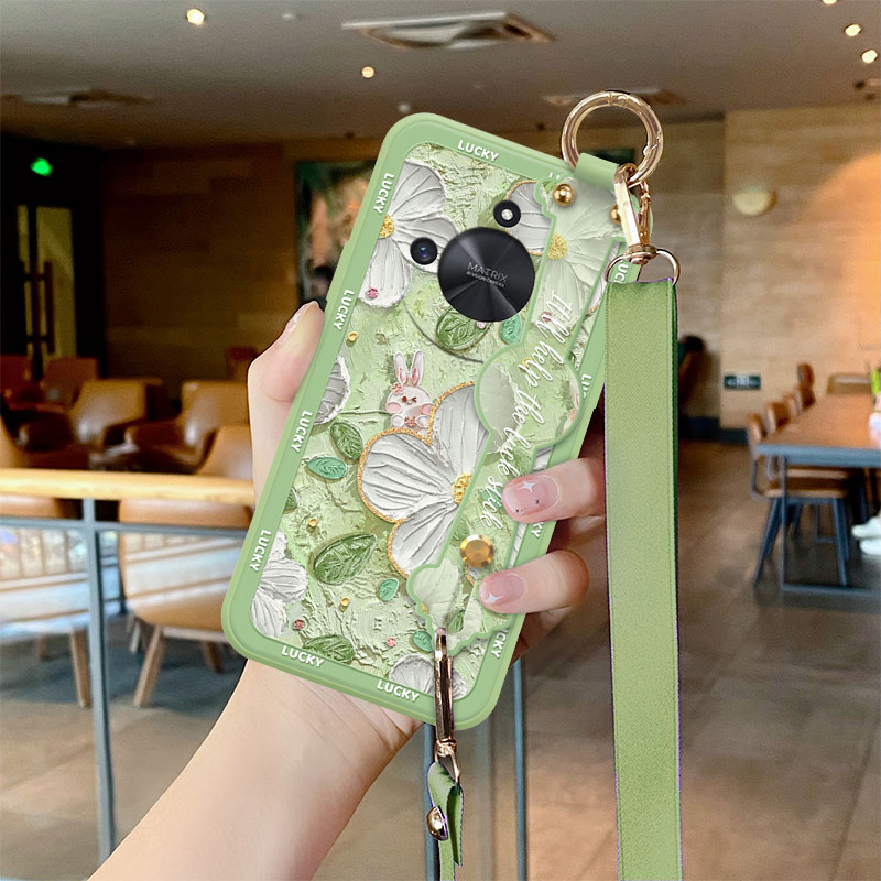 适用荣耀x50手机壳带挂绳白花兔x50i新款油画女款时尚荣耀x70i腕带斜挎绳x30全包防摔x20网红x10硅胶保护壳