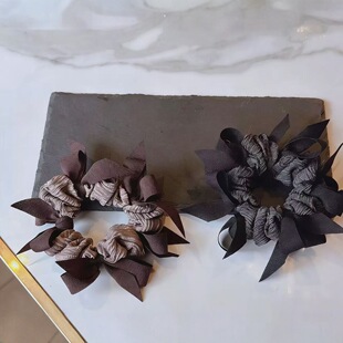 韩国原单～手工编织蝴蝶结小香风皱皱棉发圈不缠发头花皮套发饰