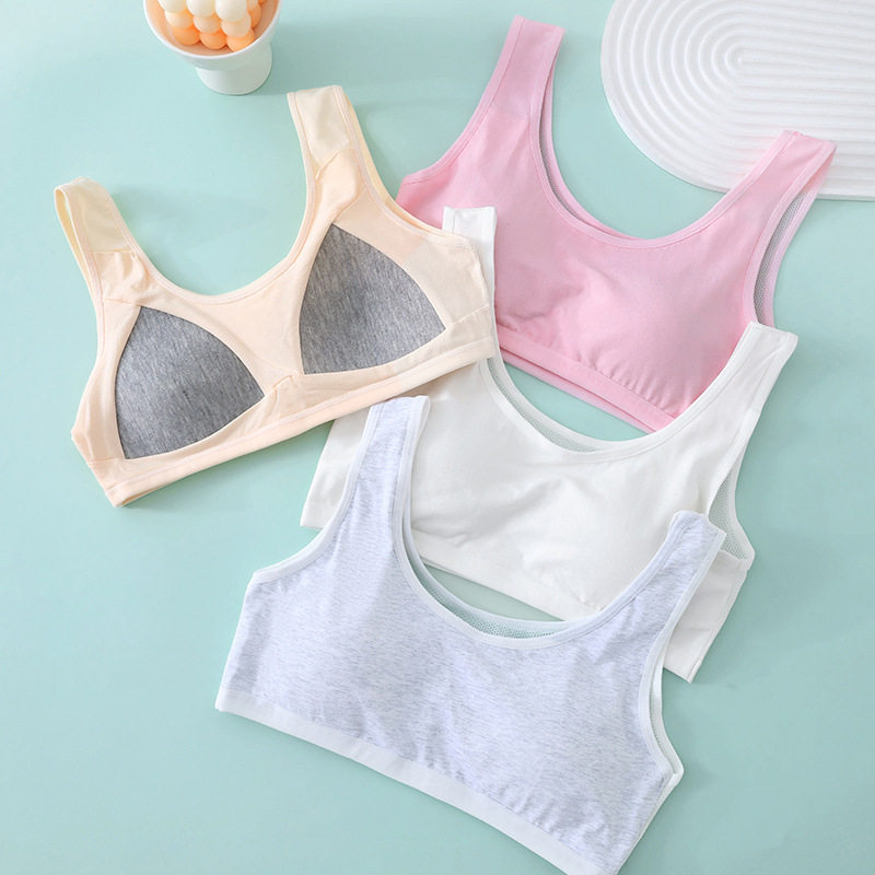 不跑杯发育期纯棉内衣学生初中生青少年背心少女文胸高中透气网