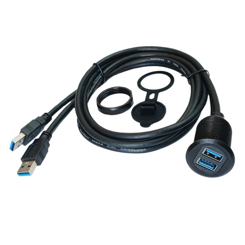 圆形USB3.0 2.0带灯黑色转接头HDMI母插座前后双Type-C头直插线