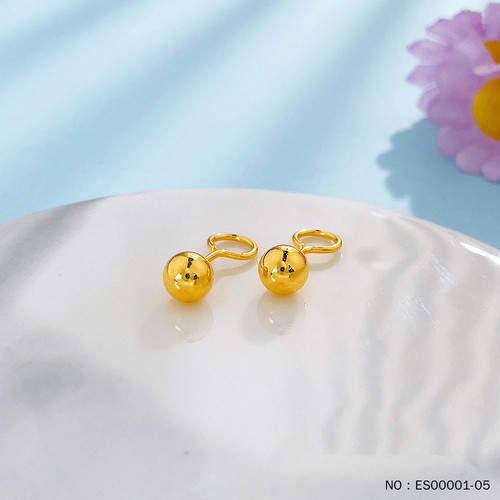 足金999空心黄金光珠圆珠泡钉（约6mm）耳钉（弯钩弯针）2.51克