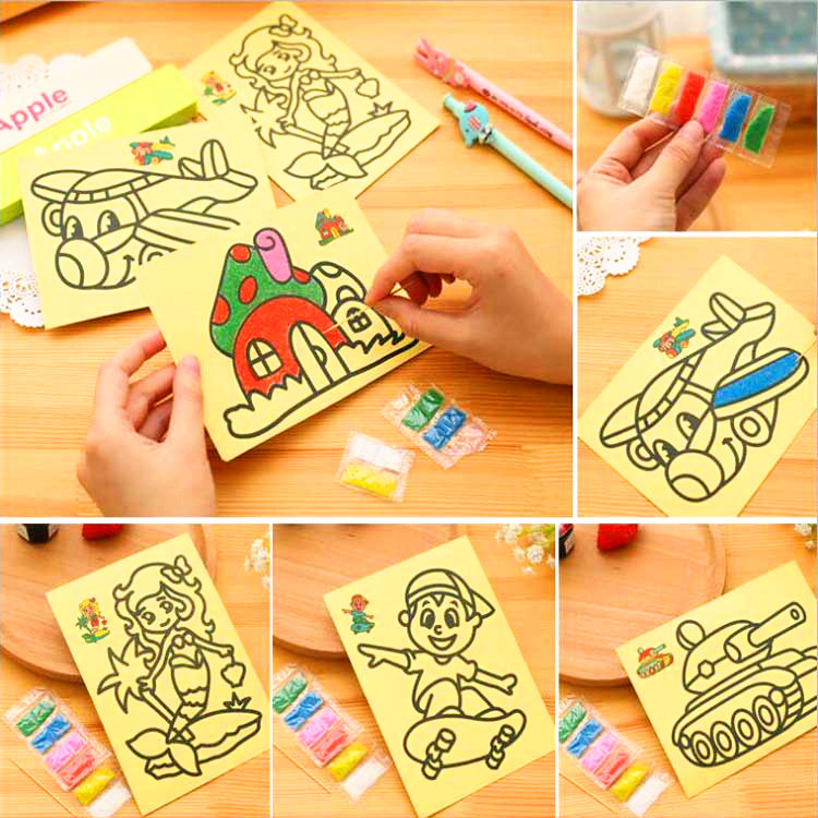 儿童沙画套装礼品 宝宝男女孩手工粘贴画彩沙DIY益智玩具砂画礼品