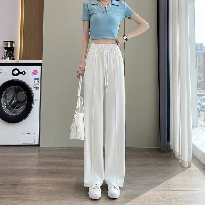 阔腿裤女夏季冰丝薄款直筒高腰小个子防晒大码垂感大码窄版休闲裤